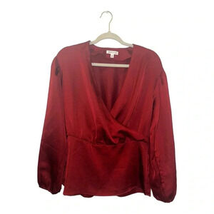 PROLOGUE Red Faux Wrap Blouse Top